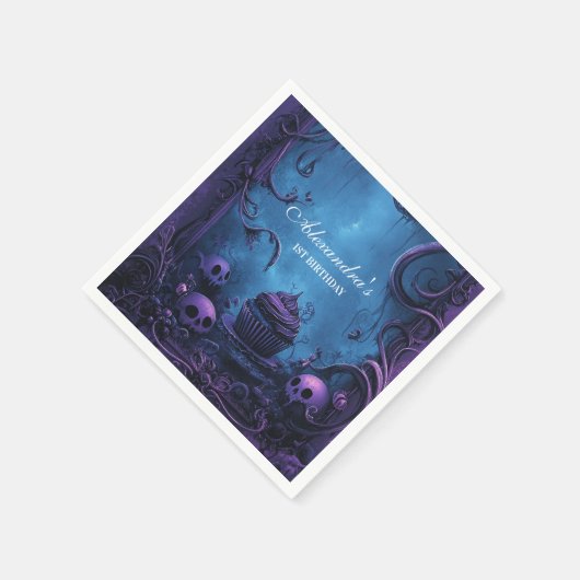 Lila Gothic Spooky ONE Geburtstag Serviette (Ecke)