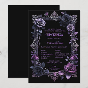 Lila gotische Halloween-Blumen-Quinceanera-Einladu Einladung