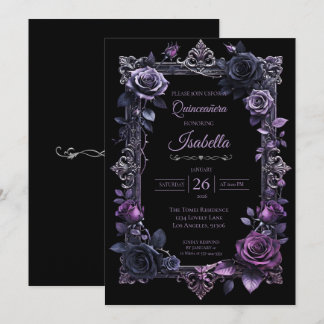 Lila gotische Halloween-Blumen-Quinceanera-Einladu Einladung