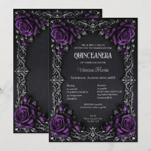 Lila gotische Halloween-Blumen-Quinceanera-Einladu Einladung