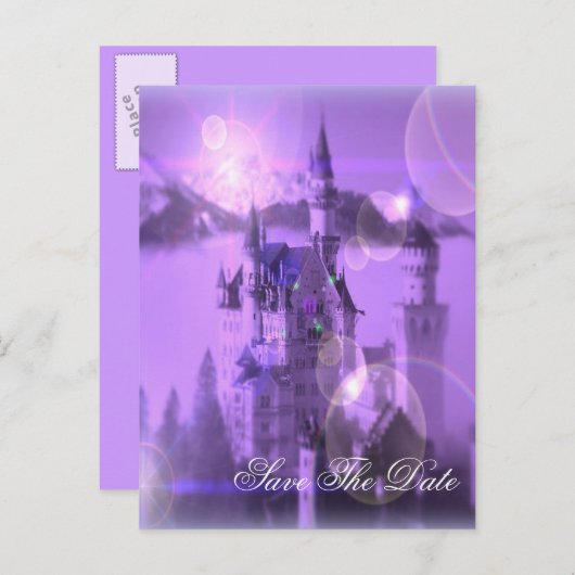 lila gotische Hochzeit speichern das Datum Ankündigungspostkarte (Vorne/Hinten)