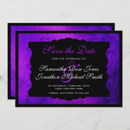 Lila gotische Hochzeit speichern Sie das Datum Save The Date (Vorne/Hinten)