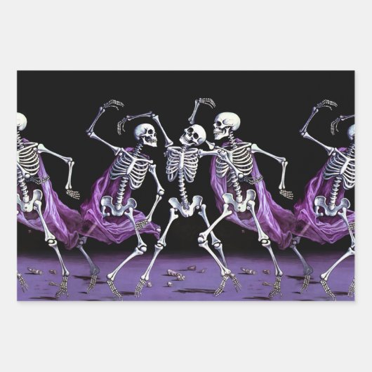 Lila Gotische Skelette und Skulls Geschenkpapier Set (Vorderseite 3)