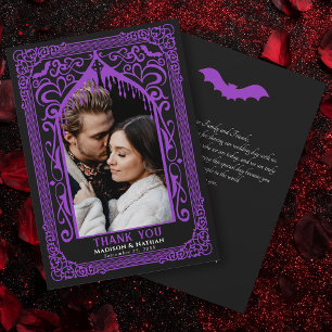 Lila gotische Vampir-Kathedrale Foto-Hochzeit Dankeskarte