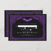 Lila gotische Vampir-Kathedrale Hochzeit RSVP Begleitkarte (Vorne/Hinten)