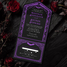 Lila gotische Vampirkathedrale Hochzeit All In One Einladung