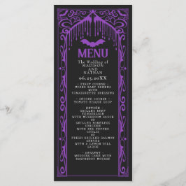 Lila gotische Vampirkathedrale Hochzeitsmenü Menükarte