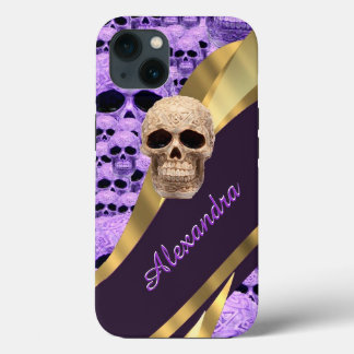 Lila gotischer Schädel personalisiert iPhone Hülle