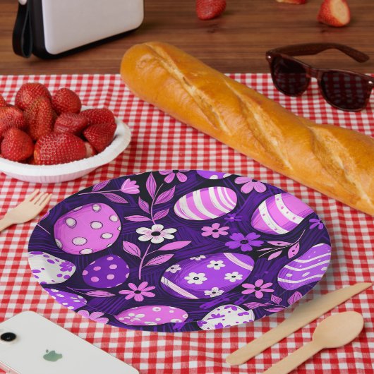 Lila-gotisches Ostermuster Pappteller (Picknick)