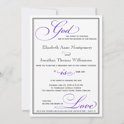 Lila Gott ist Liebe Christlich Hochzeitseinladung Einladung (Vorderseite)