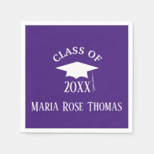 Lila Grad Cap & Blätter Paper Napkins