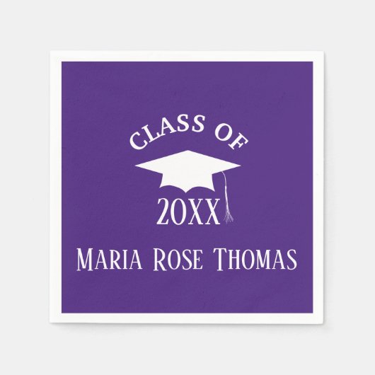 Lila Grad Cap & Blätter Paper Napkins Serviette (Vorderseite)