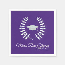 Lila Grad Cap & Blätter Paper Napkins Serviette