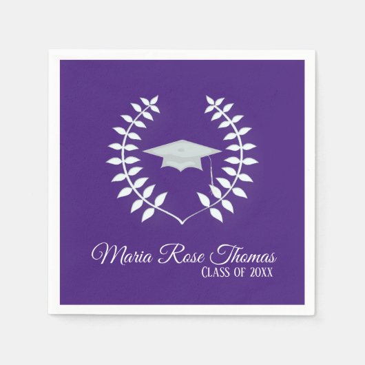 Lila Grad Cap & Blätter Paper Napkins Serviette (Vorderseite)