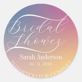 Lila Gradient Chic Modernes Script Brautparty Runder Aufkleber