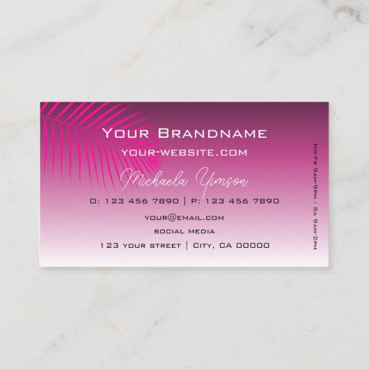 Lila Gradient Palmblättern Einfach Visitenkarte (Rückseite)