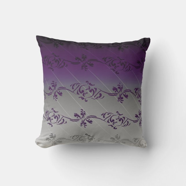Lila Gradient Strip Blumenmuster Kissen (Vorderseite)
