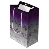 Lila Gradient Strip Blumenmuster Mittlere Geschenktüte (Vorderseite Schrägansicht)