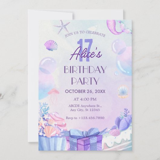 Lila Gradient unter Meeresgeburt Einladung (Vorderseite)