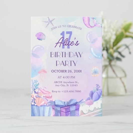 Lila Gradient unter Meeresgeburt Einladung (Stehend Vorderseite)