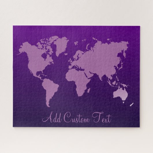 Lila Gradient World Map Earth Travel Add Text Puzzle (Horizontal)