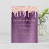 Lila Gradienten Rose Gold Glitzer Tropfen Hochzeit Einladung (Stehend Vorderseite)