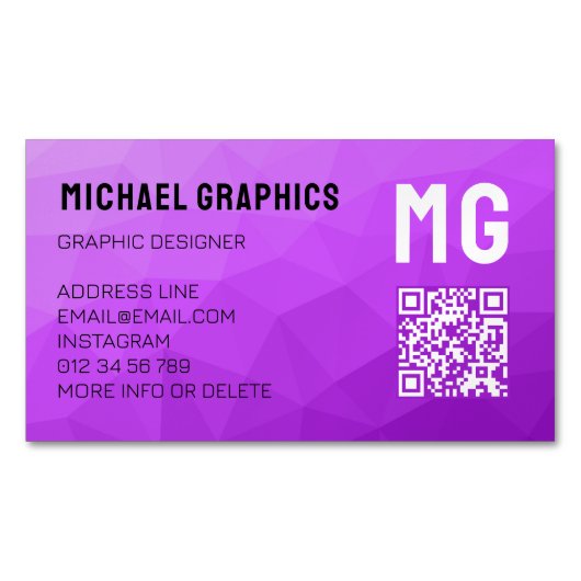 Lila Gradientengeometrie-Maschenmuster QR-Code Magnetische Visitenkarte (Vorderseite)