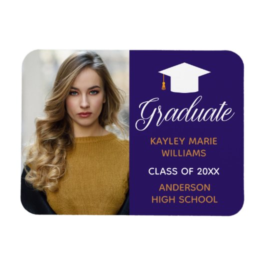Lila Graduate Foto 2023 Abschluss Ankündigung Magnet (Horizontal)