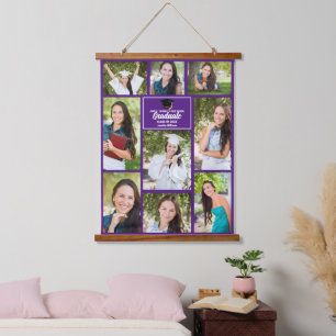 Lila Graduate Foto Collage Chic Abschluss Wandteppich Mit Holzrahmen