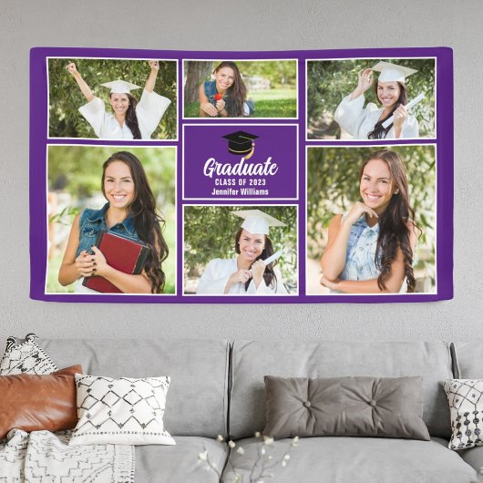 Lila Graduate Foto Collage Graduation Party Banner