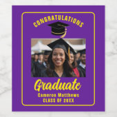 Lila Graduate Foto Graduate Party Weinetikett (Einzelnes Label)