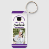 Lila Graduate Foto Personalisiert 2023 Abschluss Schlüsselanhänger (Rückseite)