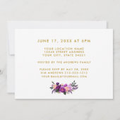 Lila-Graduiertenparty mit Blumen und Fotos Einladung (Rückseite)