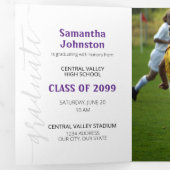 Lila Graduiertenskript Modernes Drei Foto Dreifach Gefaltete Einladung (Innen Erste Seite)