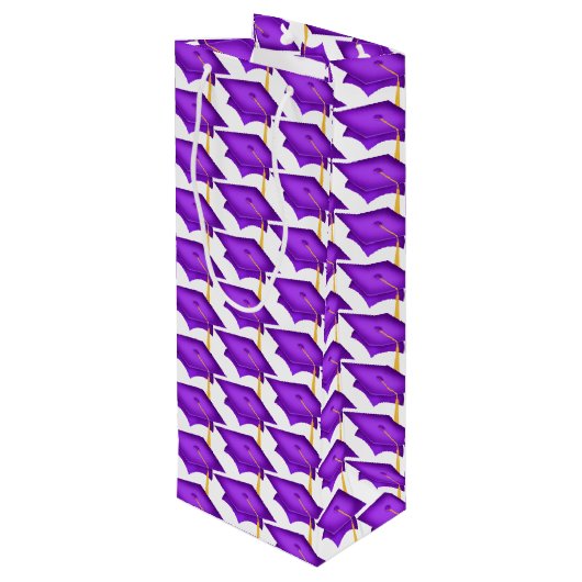 lila Graduierungskappen mit Goldfass Geschenktüte Für Weinflaschen (Rückseite Schrägansicht)