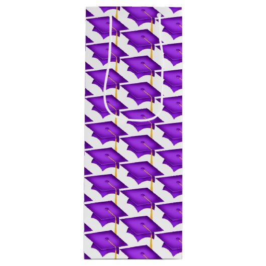 lila Graduierungskappen mit Goldfass Geschenktüte Für Weinflaschen (Vorderseite)