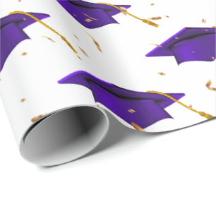 Lila Graduierungsklappen und Goldkonfetti Geschenkpapier