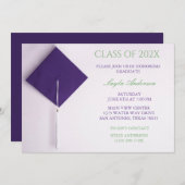 Lila Graduierungsobergrenze Einladung (Vorne/Hinten)