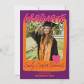 Lila Graduierungspartei für Rosa und Orange Foto Einladung (Vorderseite)