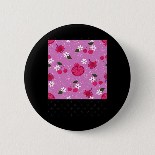 Lila Granatapfel Frucht Kirsche Blumenmuster Daisy Button (Vorderseite)