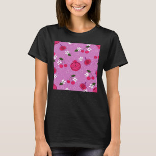 Lila Granatapfel Frucht Kirsche Blumenmuster Daisy T-Shirt