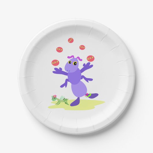 Lila Grasshopper-Guggling-Fun-Kreatur Pappteller (Vorderseite)