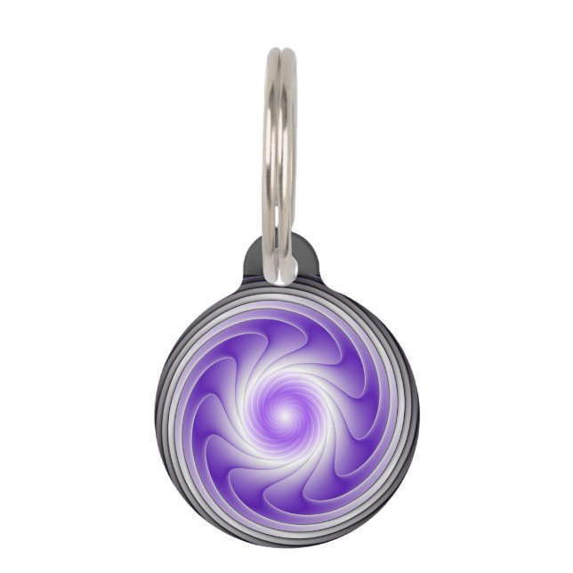 Lila Grau 3D Swirl Modernes Abstraktes Fraktal Kun Haustiermarke (Vorderseite)