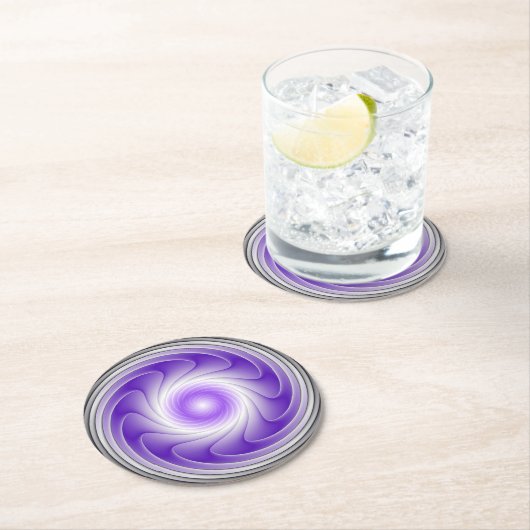 Lila Grau 3D Swirl Modernes Abstraktes Fraktal Kun Runder Pappuntersetzer (Vor Ort)