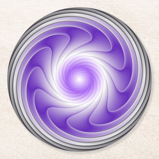 Lila Grau 3D Swirl Modernes Abstraktes Fraktal Kun Runder Pappuntersetzer (Vorderseite)