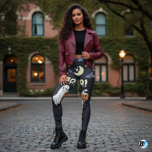 Lila & grau "Boo!" Niedliches Halloween-Party Leggings