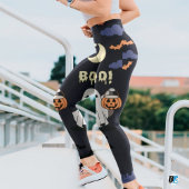 Lila & grau "Boo!" Niedliches Halloween-Party Leggings