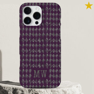 Lila Grau Doodle-Diamantmuster individuelles Monog iPhone 16 Pro Max Hülle