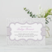 Lila & grau elegante Damask Kinderdusche laden ein Einladung (Stehend Vorderseite)