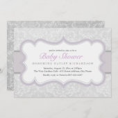 Lila & grau elegante Damask Kinderdusche laden ein Einladung (Vorne/Hinten)